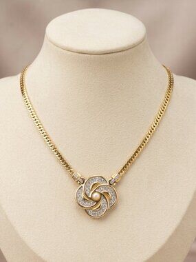 Vintage D' Orlan Triple Signed 22K Gold Pearl Crystal Flower Choker Necklace